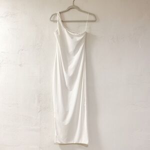 NEW Because of Alice Asymmetric Midi Dress in White Medium